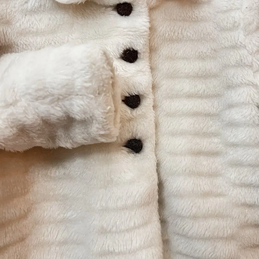 Vintage Breman & Tanner Girls White Faux Fur Overcoat & Matching Bonnet 18-24m
